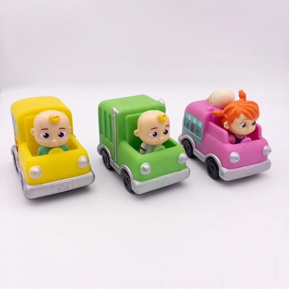 Other - Cocomelon JJ + Yoyo Mini Vechile Lot Of 3 School Bus Ice Cream Truck Recycling